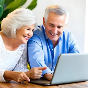 Older couple buying hearing aids online.
